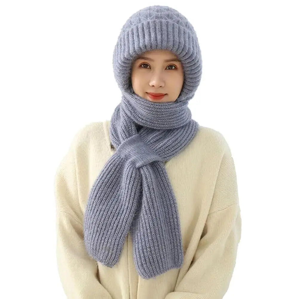 Winter Knitted Skullies Hat Scarf Set Cold Proof Ear Protection Scarf Warm Girls Beanies Cycling Windproof Ladies Outdoor Caps