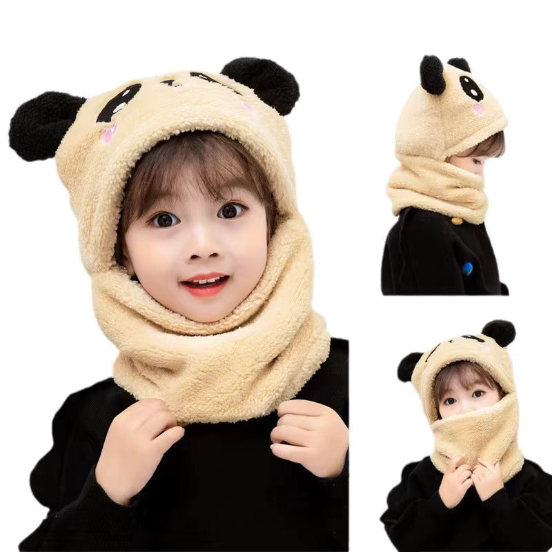 New Autumn and Winter Cute Children Cartoon Scarf Hat Two-piece Double Fleece Warmth Boy Girl Child Adult Parent-child Baby Hat