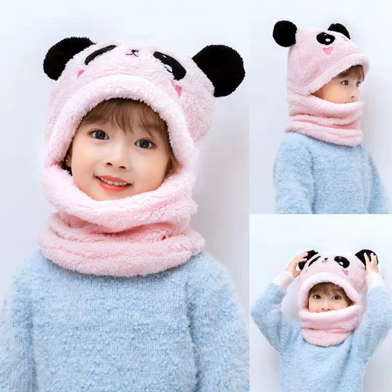 New Autumn and Winter Cute Children Cartoon Scarf Hat Two-piece Double Fleece Warmth Boy Girl Child Adult Parent-child Baby Hat