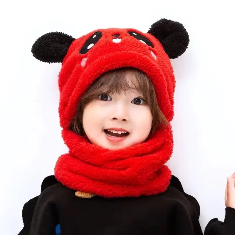 New Autumn and Winter Cute Children Cartoon Scarf Hat Two-piece Double Fleece Warmth Boy Girl Child Adult Parent-child Baby Hat