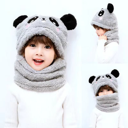 New Autumn and Winter Cute Children Cartoon Scarf Hat Two-piece Double Fleece Warmth Boy Girl Child Adult Parent-child Baby Hat