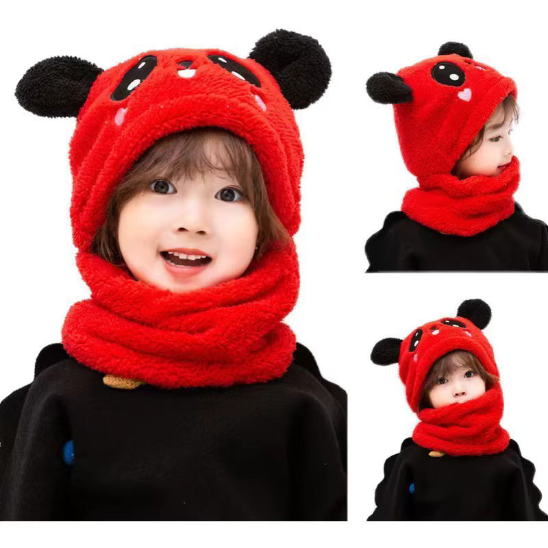 New Autumn and Winter Cute Children Cartoon Scarf Hat Two-piece Double Fleece Warmth Boy Girl Child Adult Parent-child Baby Hat